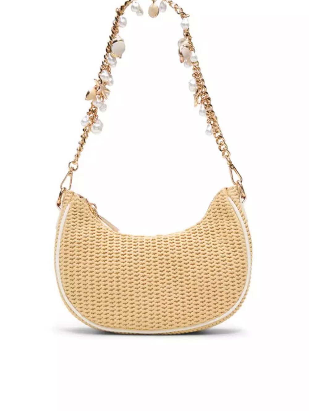 Aldo Beige Woven Crescent Shoulder Bag with Gold Chain